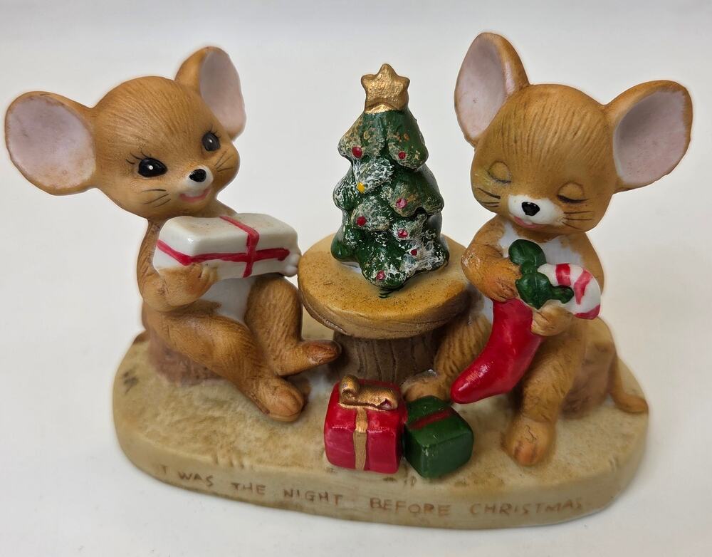Enesco Night Before Christmas Mice Figurine Tree Taiwan Holiday Decor 3"